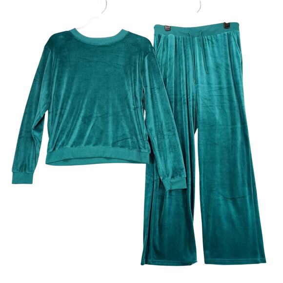 Ashley Blue 2pc Green Velour Tracksuit Women's Plus 1X/2X Sweatshirt Sweatpants - Picture 1 of 10